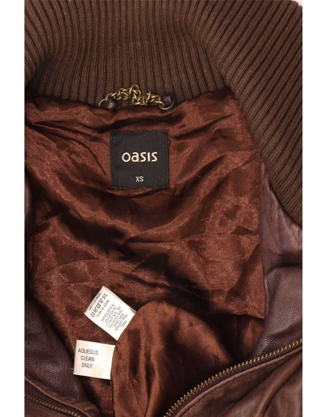 Jaqueta de couro feminina Oasis UK 6 XS marrom