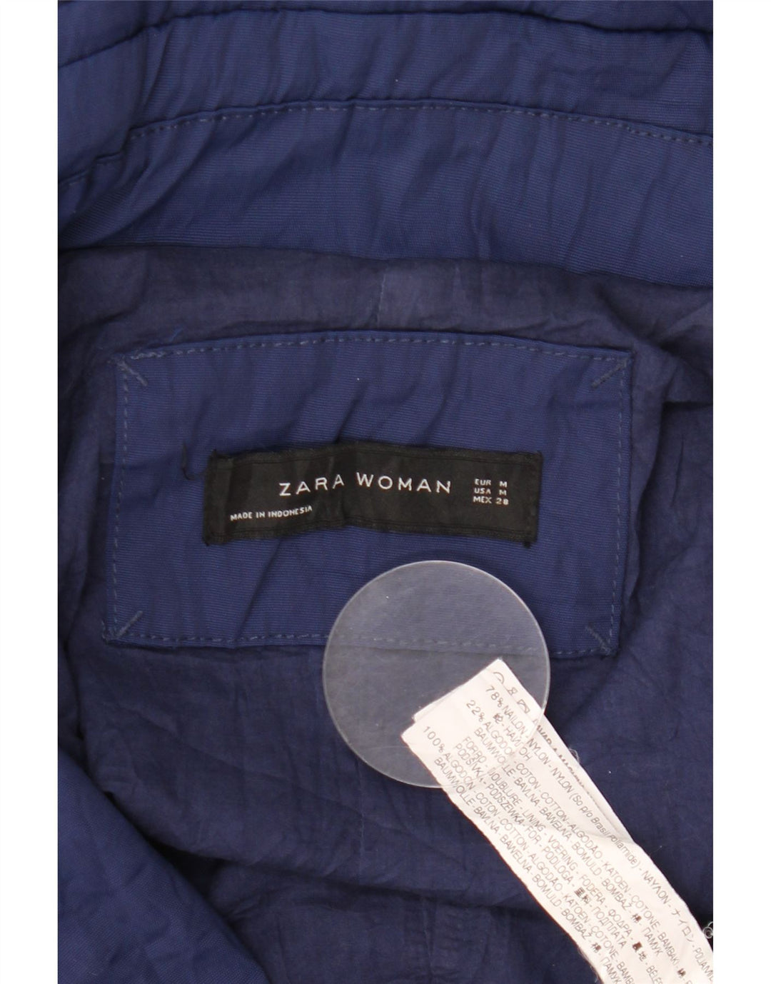 Jaqueta parka feminina com capuz Zara UK 14 médio azul marinho nylon