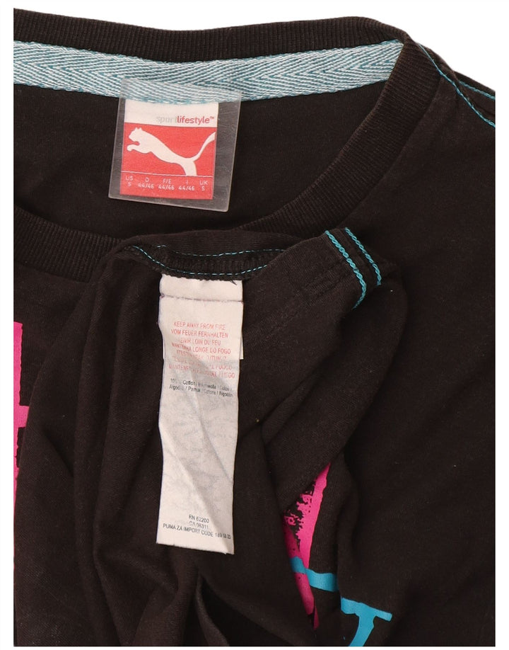 Puma Mens Graphic T-Shirt Top Pequeno Algodão Preto