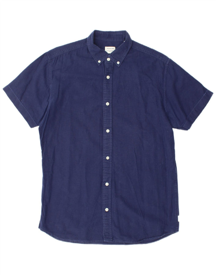 JACK & JONES Camisa masculina de manga curta azul marinho médio