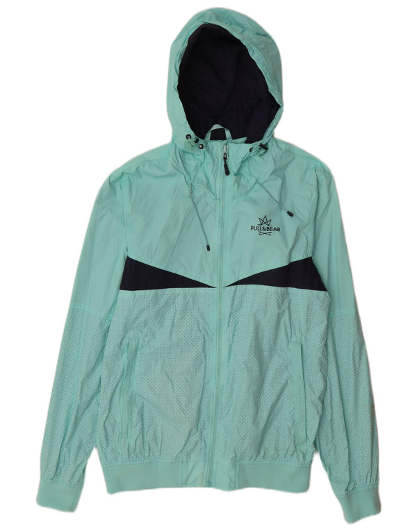 Jaqueta de chuva masculina Pull & Bear com capuz UK 40 grande turquesa Colourblock Nylon