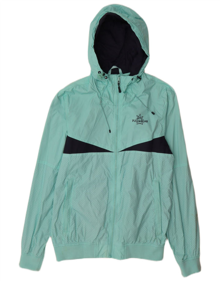Jaqueta de chuva masculina Pull & Bear com capuz UK 40 grande turquesa Colourblock Nylon