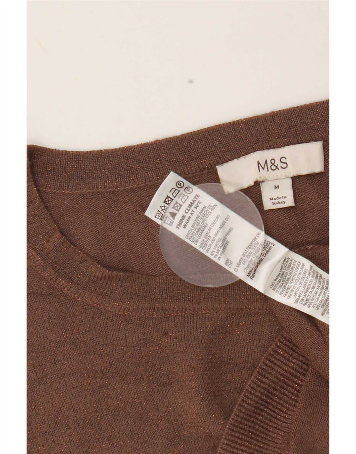 Suéter feminino Marks & Spencer com gola canoa Reino Unido 14 marrom médio