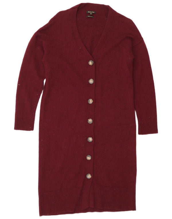 Suéter cardigã feminino Massimo Dutti Longline Reino Unido 14 Médio Borgonha