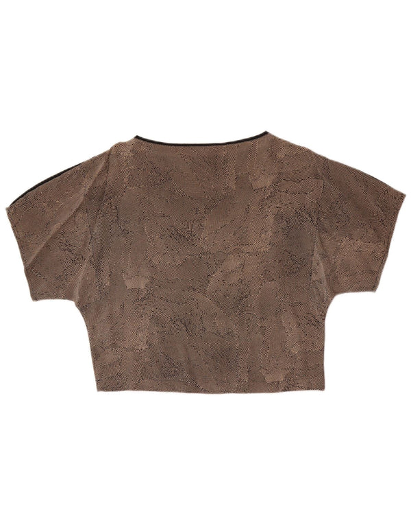 Blusa feminina vintage UK 14 seda manchada marrom médio