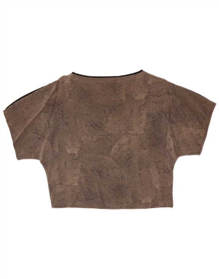 Blusa feminina vintage UK 14 seda manchada marrom médio