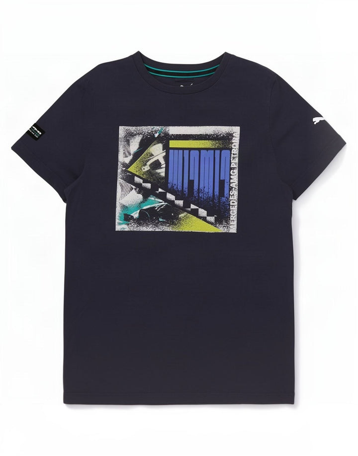 Puma Camiseta Masculina Graphic Top Pequeno Algodão Azul Marinho