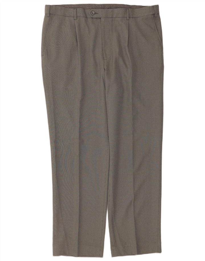 Calça masculina de ajuste regular Marks & Spencer W38 L31 poliéster cinza