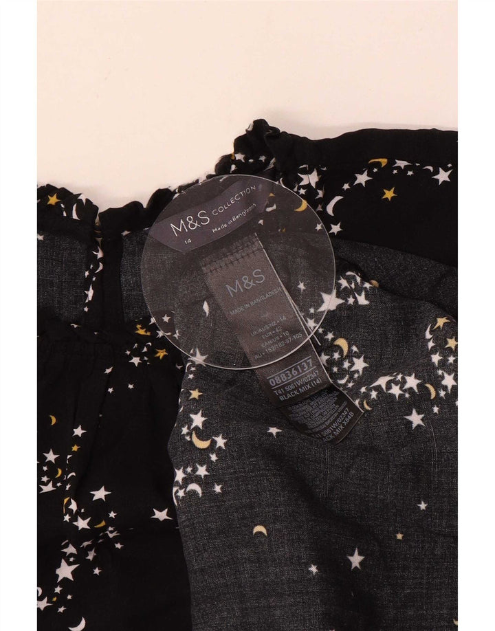 Blusa feminina Marks & Spencer com padrão abstrato Reino Unido 14 grande preta