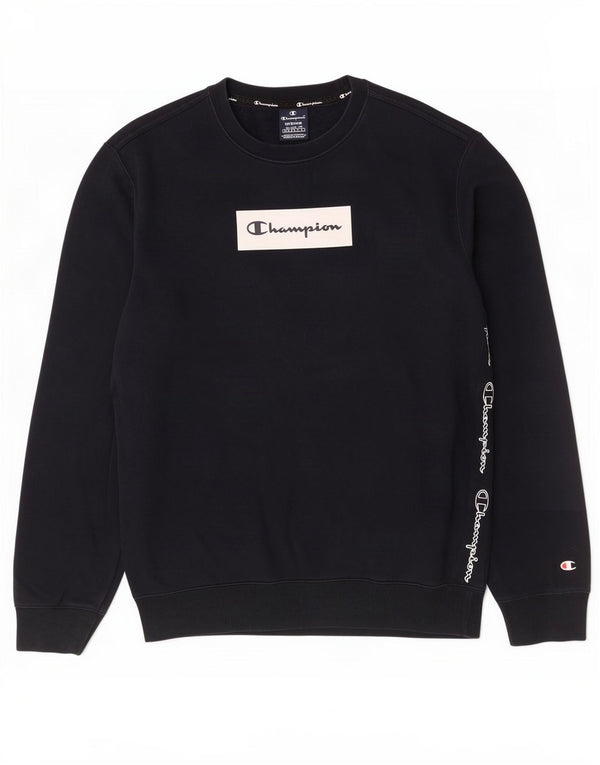 Champion masculino gráfico moletom jumper médio azul marinho algodão