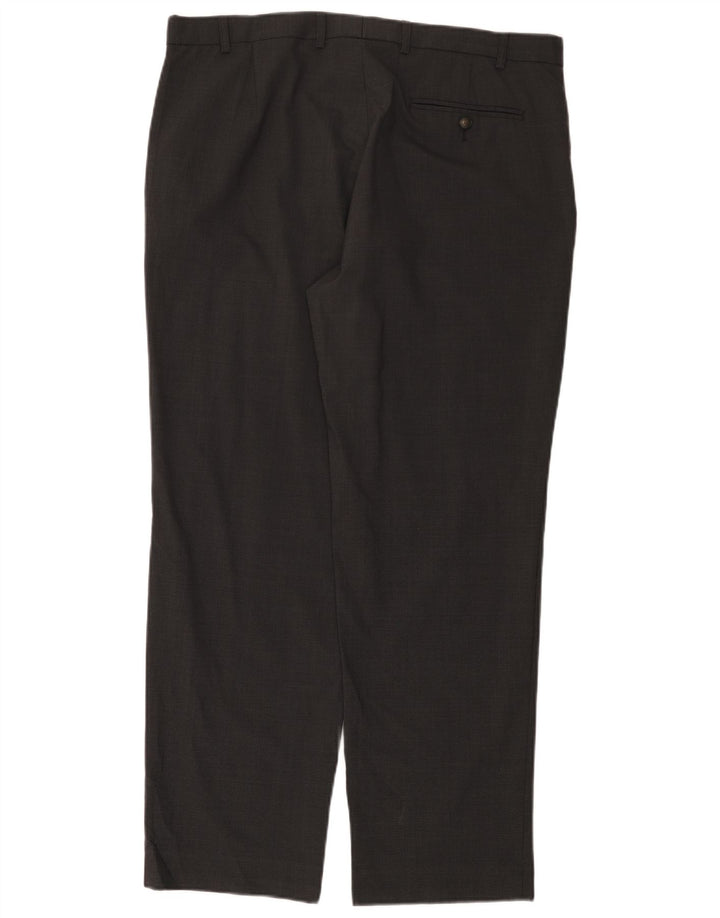 Calça masculina de terno reto Marks & Spencer W38 L31 lã cinza