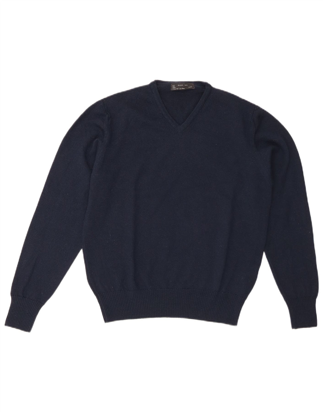 Zara Suéter masculino com gola V e lã azul marinho médio