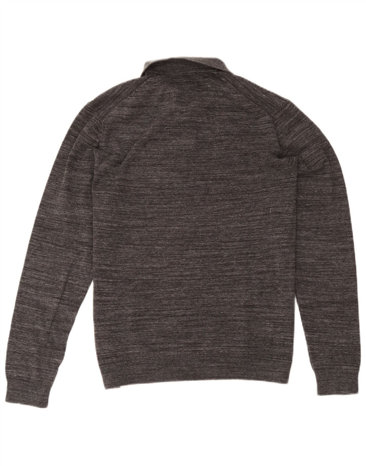 Suéter masculino Marks & Spencer com gola polo e algodão manchado cinza médio