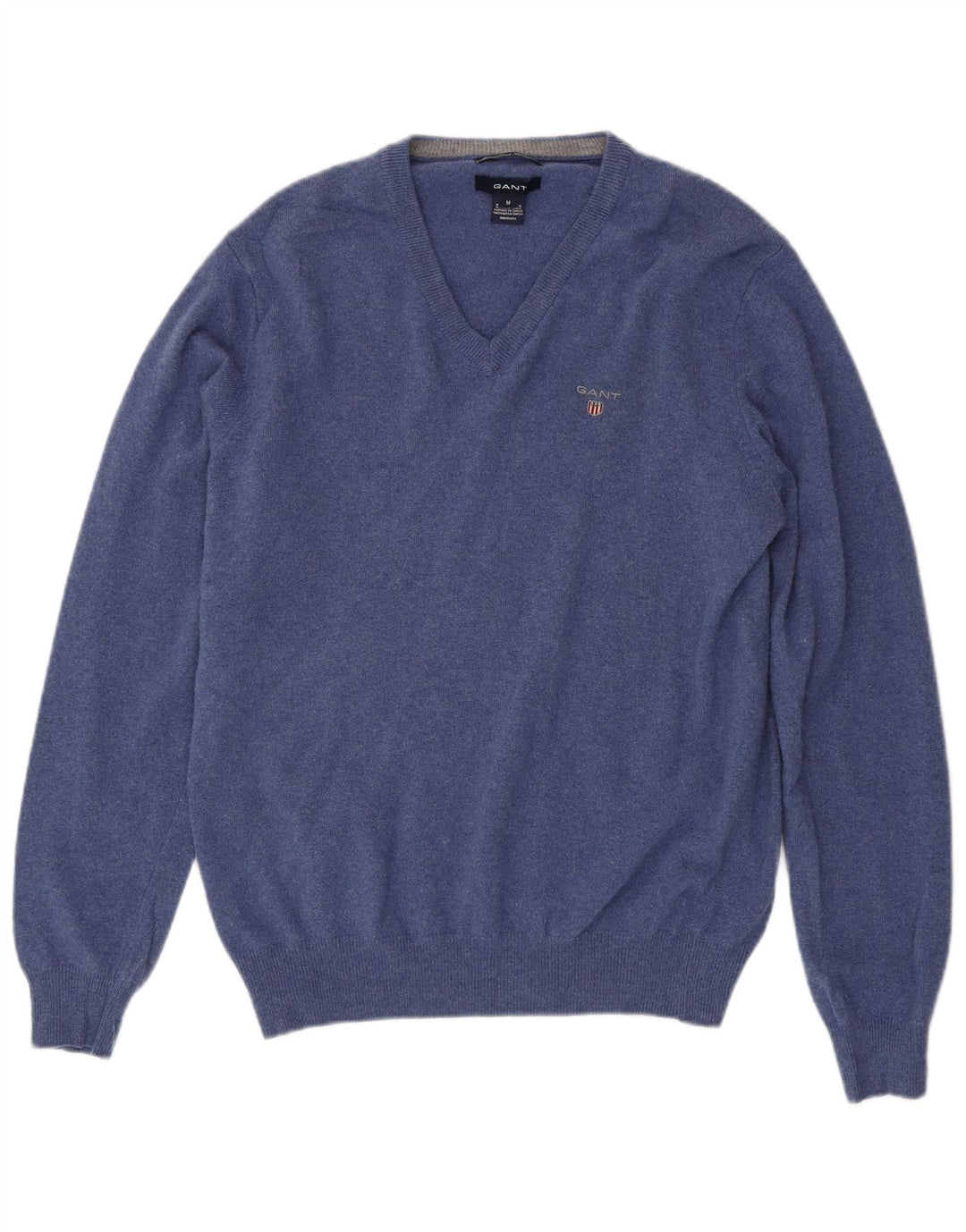 Suéter masculino Gant com decote em V de lã azul médio