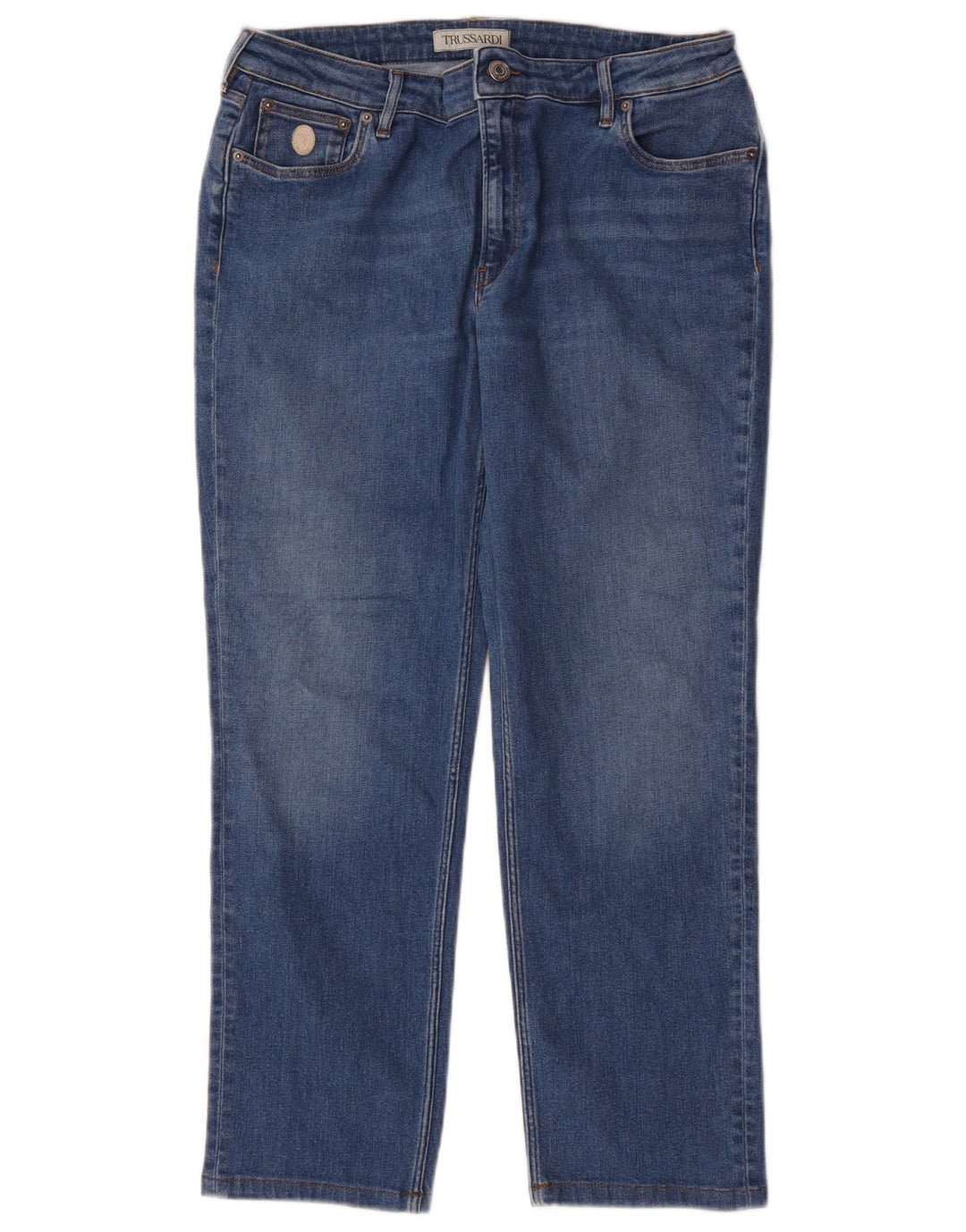 Jeans retos femininos Trussardi W35 L26 algodão azul
