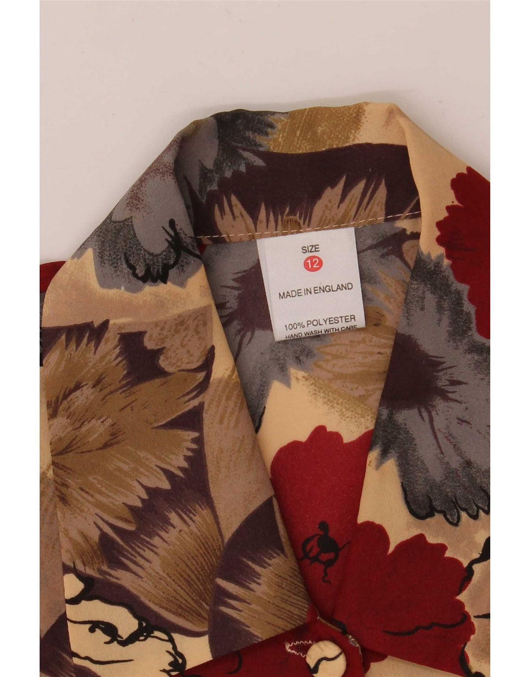 Blusa feminina vintage UK 12 poliéster floral multicolorido médio