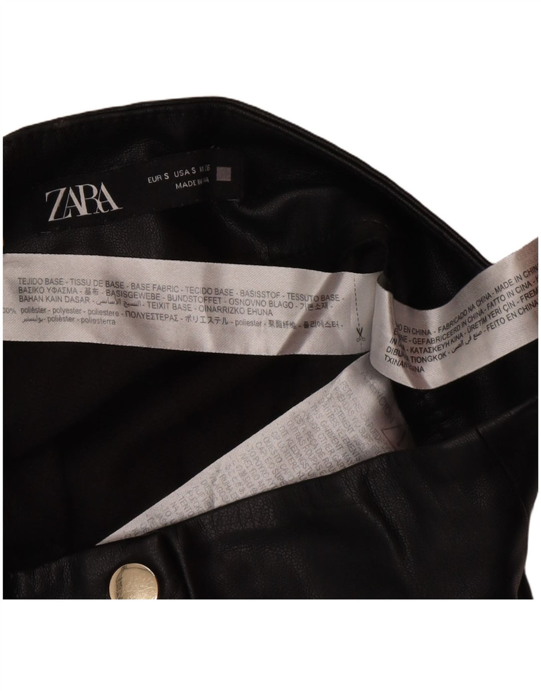 Zara mini saia feminina de couro sintético pequena W26 poliéster preto