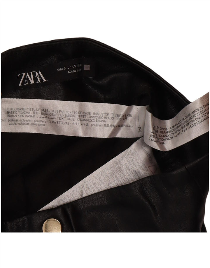 Zara mini saia feminina de couro sintético pequena W26 poliéster preto