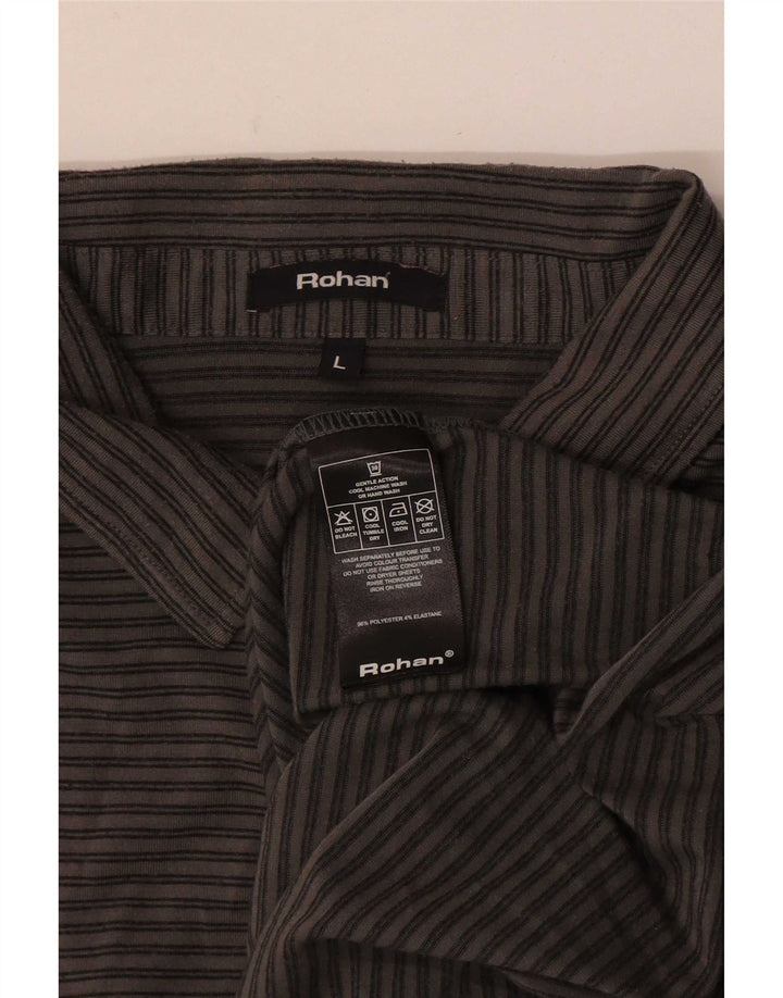 Camisa polo masculina Rohan grande poliéster listrado cinza