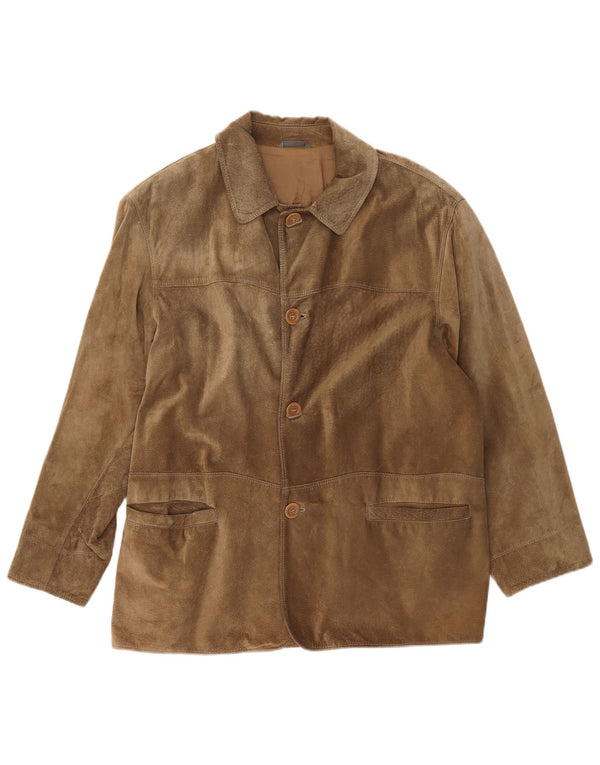 Jaqueta blazer masculina vintage de camurça com 4 botões IT 48 couro marrom médio