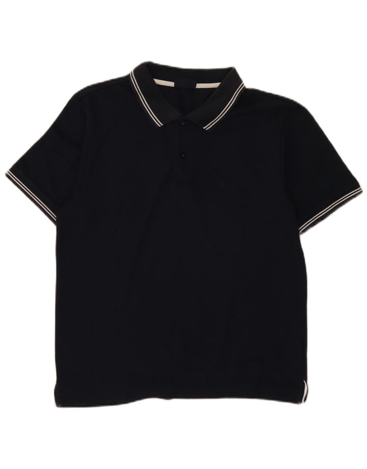 Camisa polo masculina Champion pequena listrada azul marinho de algodão