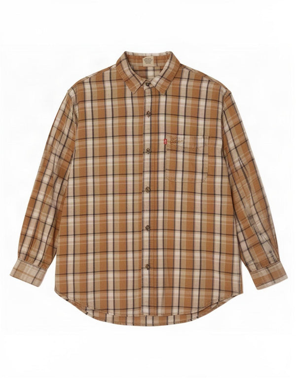 Camisa masculina Levi's de algodão xadrez marrom médio