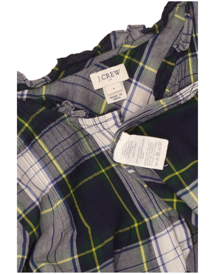 J. CREW Blusa feminina pulôver US 4 pequena azul marinho xadrez algodão