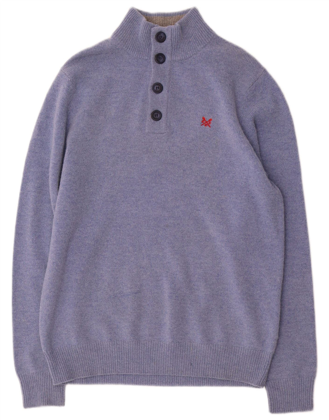 Suéter masculino com gola redonda e gola redonda, lã azul média