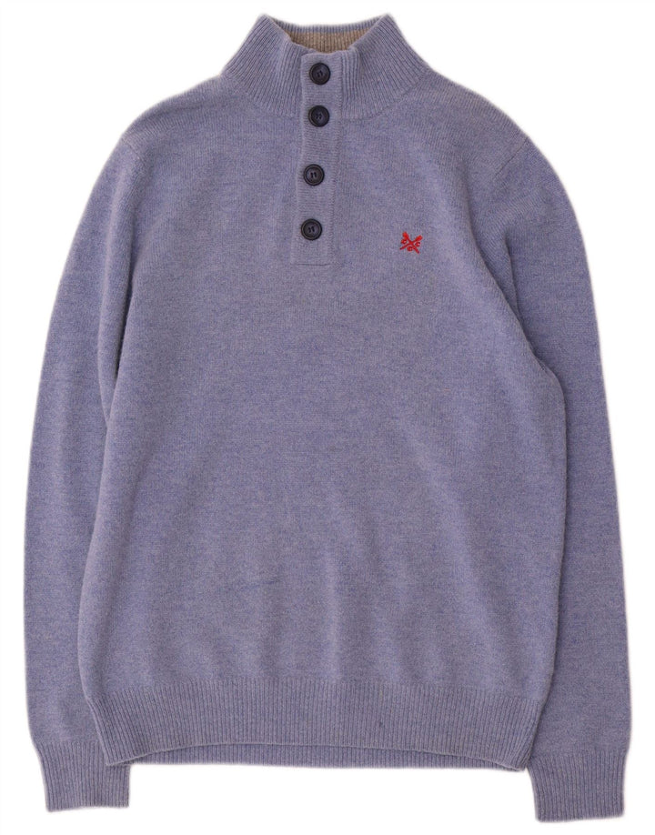 Suéter masculino com gola redonda e gola redonda, lã azul média