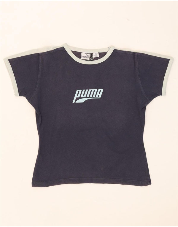 Camiseta feminina Puma Crop Graphic Top UK 14 grande algodão azul marinho