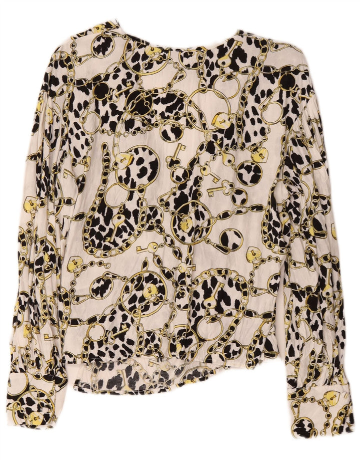 Topshop cardigã feminino oversized com padrão abstrato e envoltório UK 6 XS branco