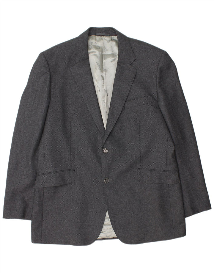 Aquascutum Jaqueta Blazer Masculina com 2 Botões Reino Unido 46 3XL Lã Cinza