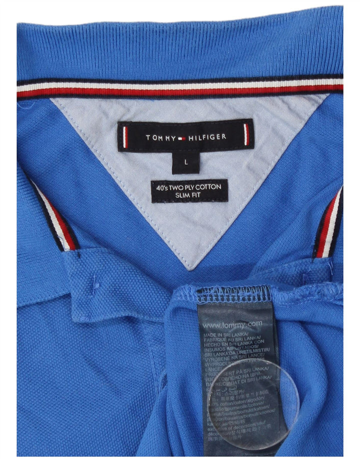 Camisa polo masculina Tommy Hilfiger Slim Fit grande algodão azul