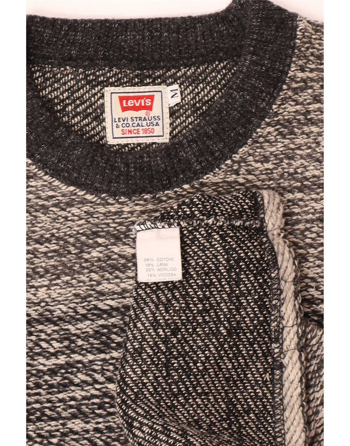 Suéter masculino Levi's com gola redonda e algodão listrado cinza médio