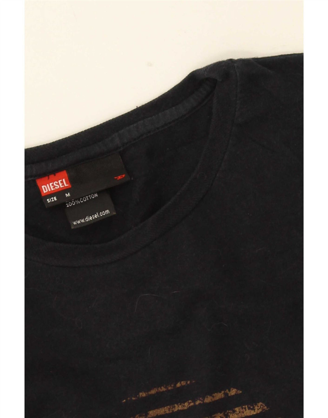 Diesel Mens Graphic Top Manga Longa Médio Algodão Preto