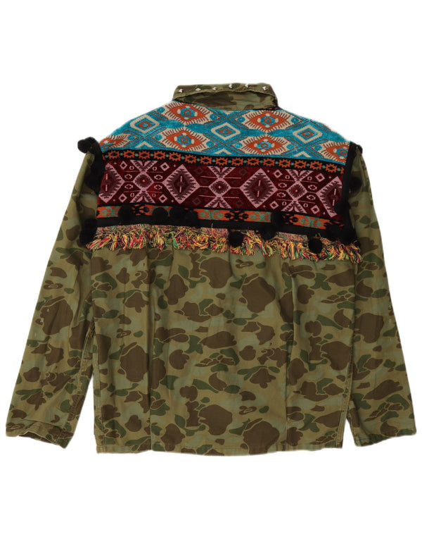 Jaqueta militar oversized feminina Zara UK 6 XS cáqui algodão camuflado