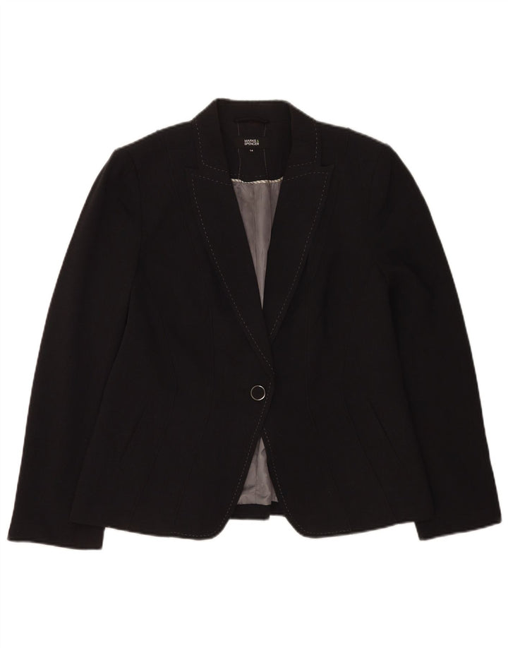 Jaqueta blazer feminina Marks & Spencer com 1 botão Reino Unido 14 grande poliéster preto