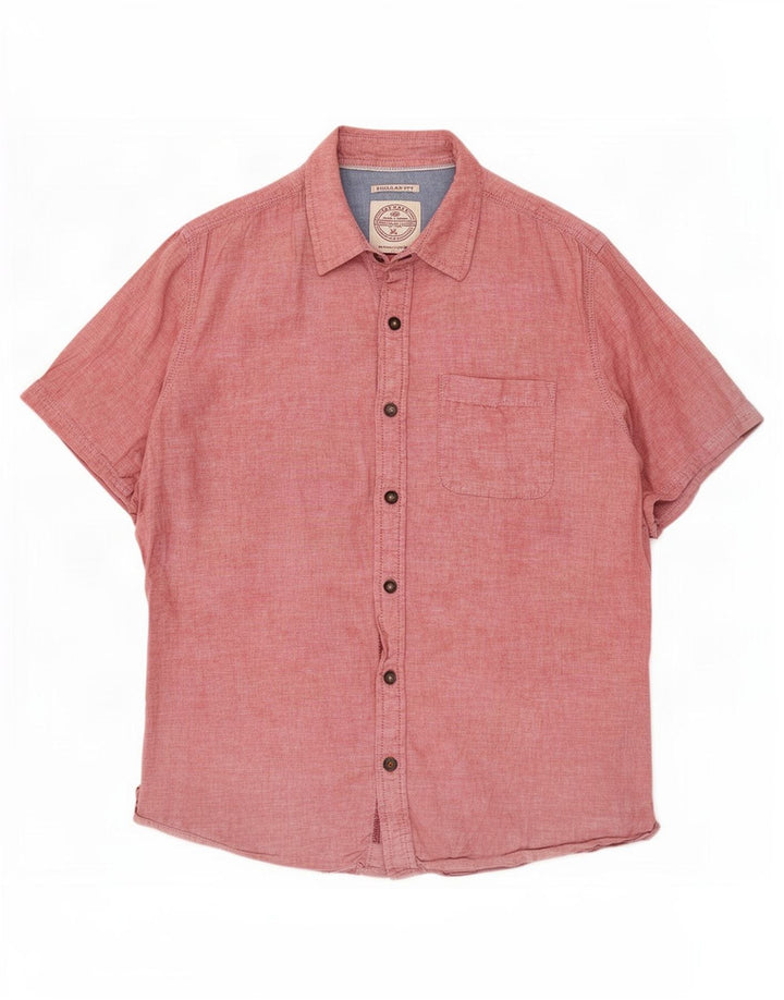 Camisa masculina de manga curta Fat Face Regular Fit pequena linho vermelho