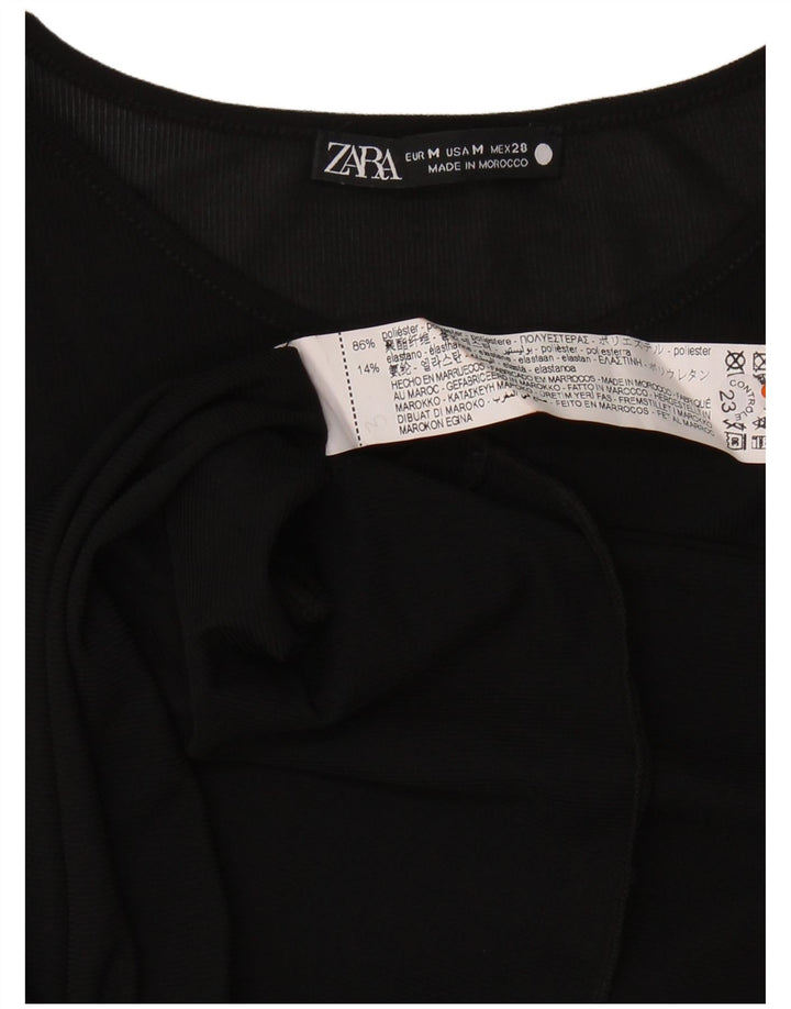 Top feminino Zara manga comprida UK 14 poliéster preto médio