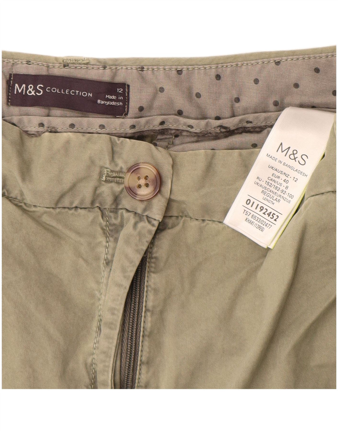 Calça chino feminina MARKS & SPENCER UK 12 médio W30 L28 cáqui