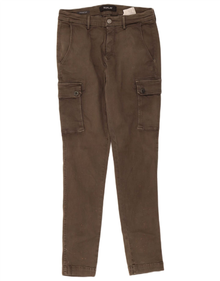 Calça cargo slim masculina Replay W29 L29 algodão cáqui