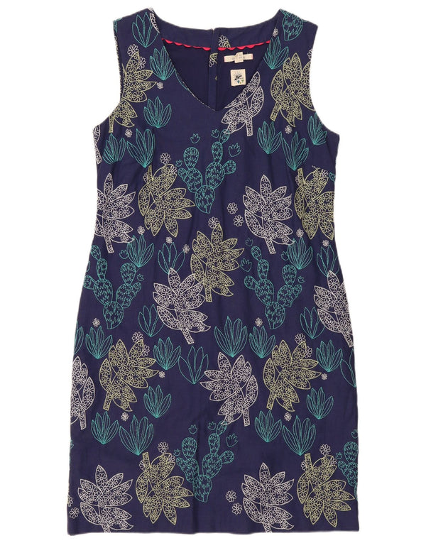 Vestido feminino branco sem mangas com bainha UK 12 médio azul marinho floral