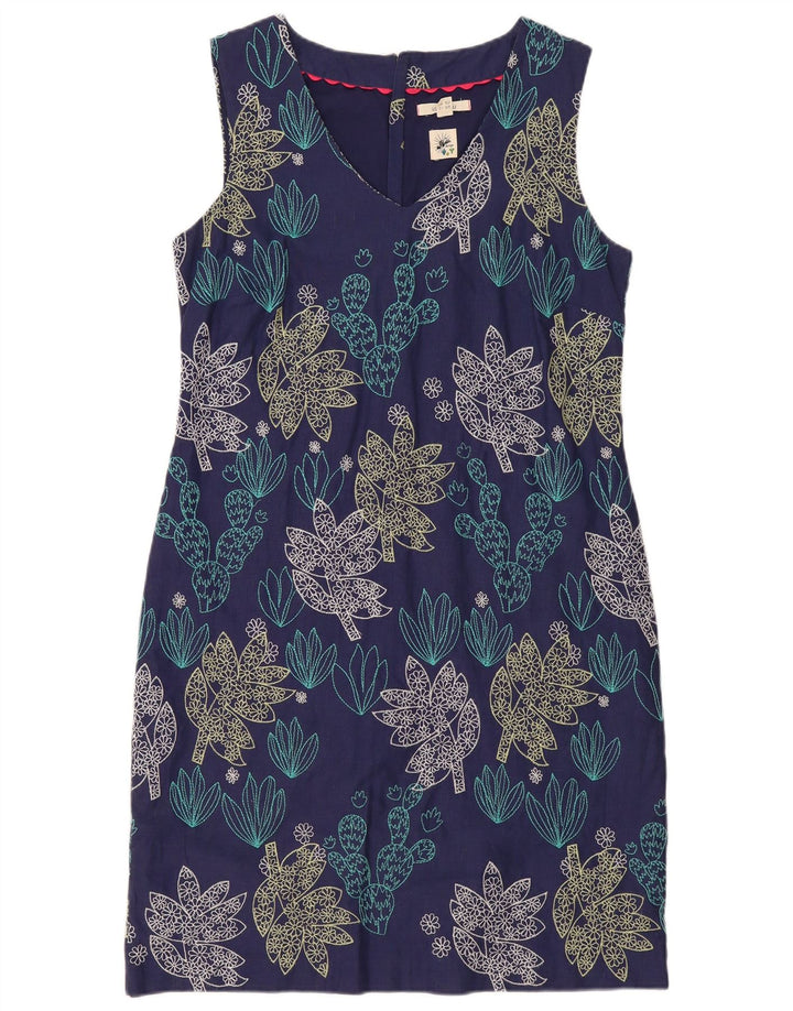 Vestido feminino branco sem mangas com bainha UK 12 médio azul marinho floral