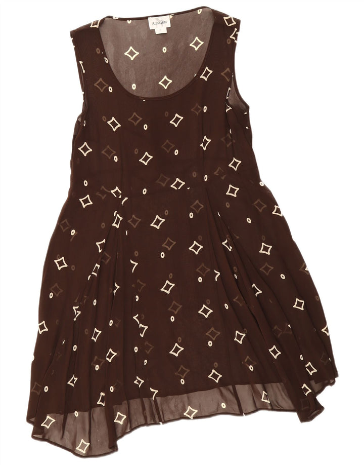 Vestido vintage feminino transparente evasê IT 46 grande marrom geométrico