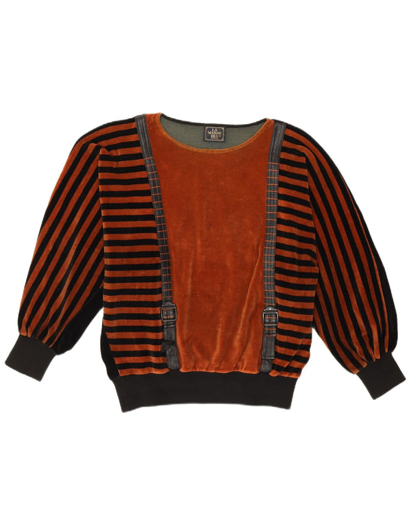 Suéter feminino LA MAISON BLU com gola canoa Reino Unido 14 listrado marrom médio