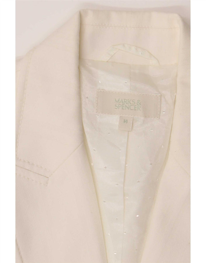 Jaqueta blazer feminina de 2 botões Marks & Spencer Reino Unido 14 poliéster branco médio