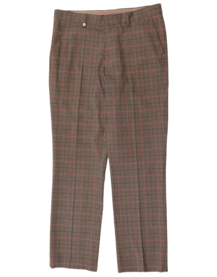 Calças retas masculinas Golfino W34 L31 poliéster xadrez cinza