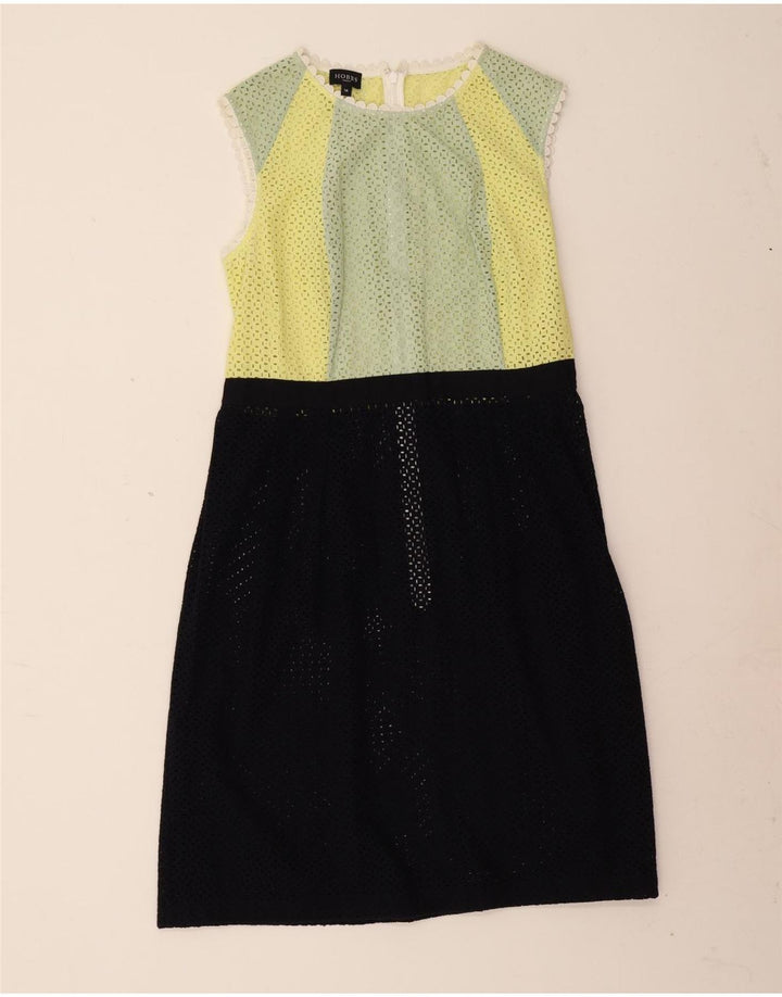 Vestido básico feminino sem mangas Hobbs UK 14 bloco colorido médio multicolorido