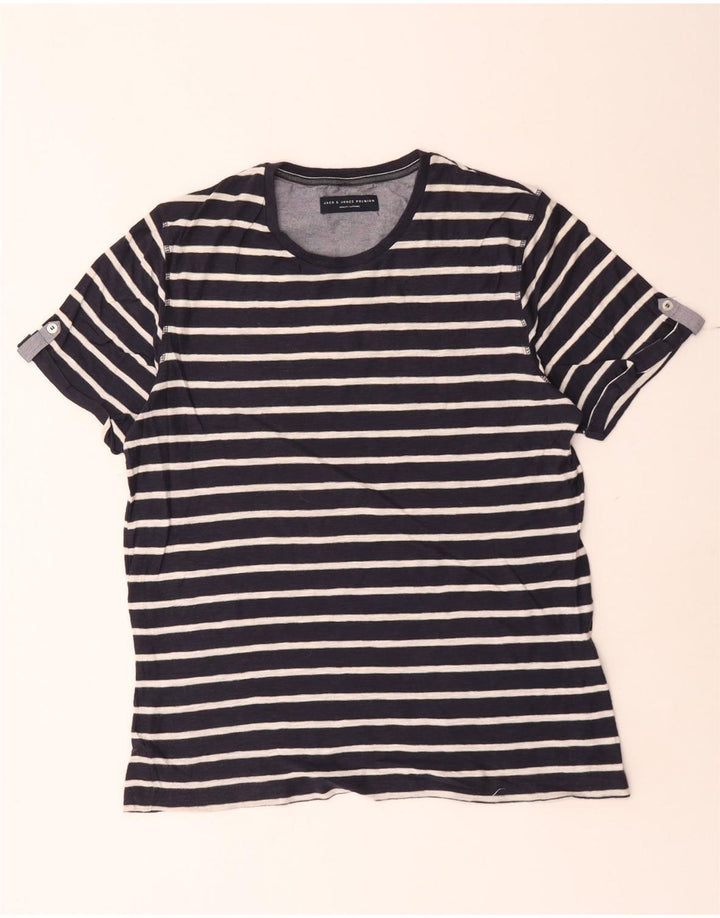 Camiseta masculina Jack & Jones grande listrada azul marinho