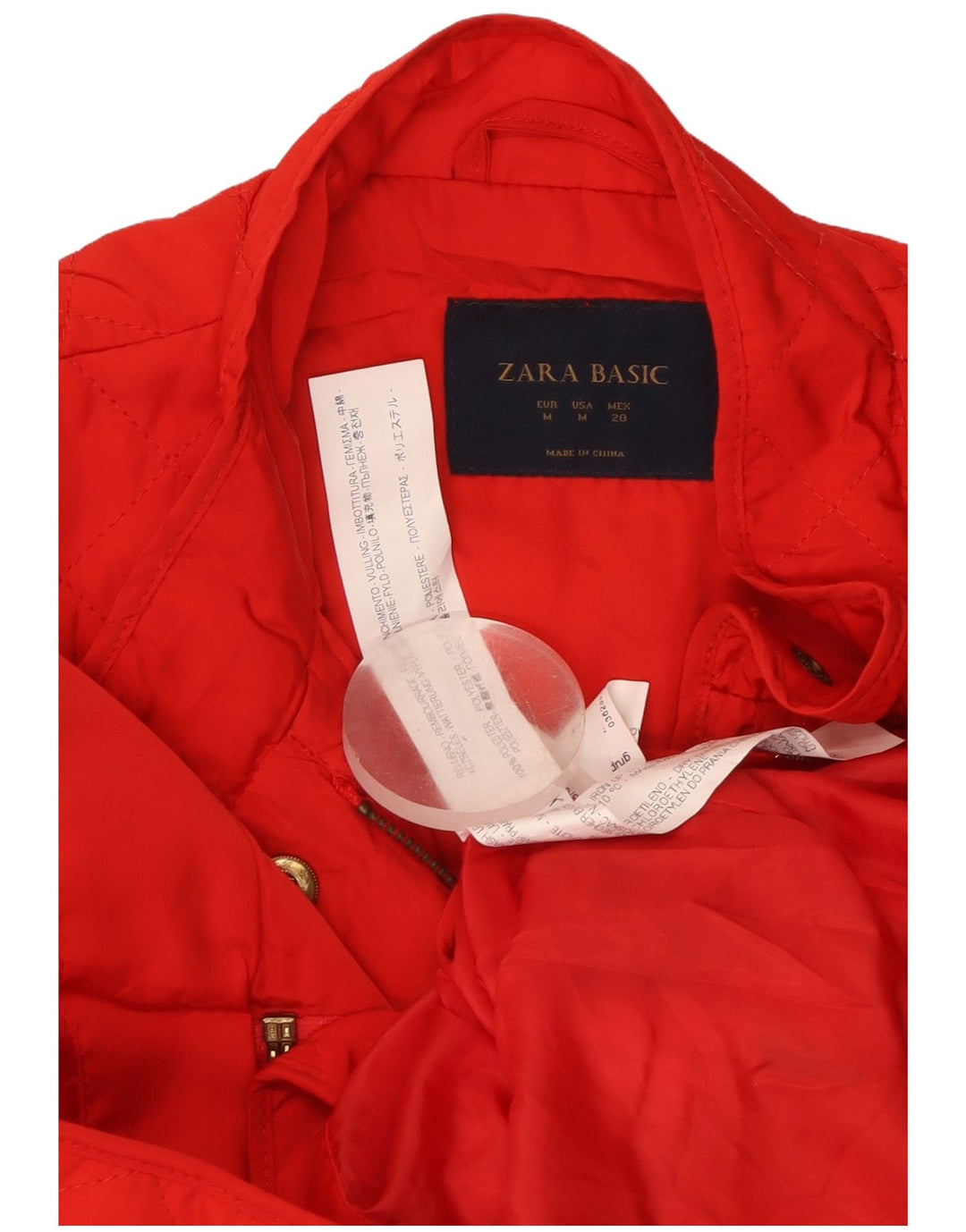 Colete acolchoado feminino Zara UK 12 poliéster vermelho médio